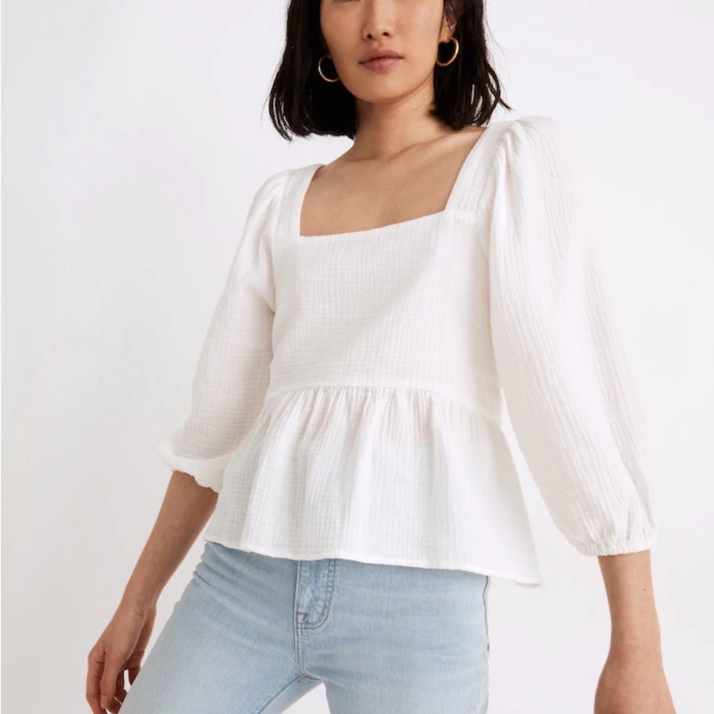 Madewell Lightspun Millbrook Puff-Sleeve Peplum Top